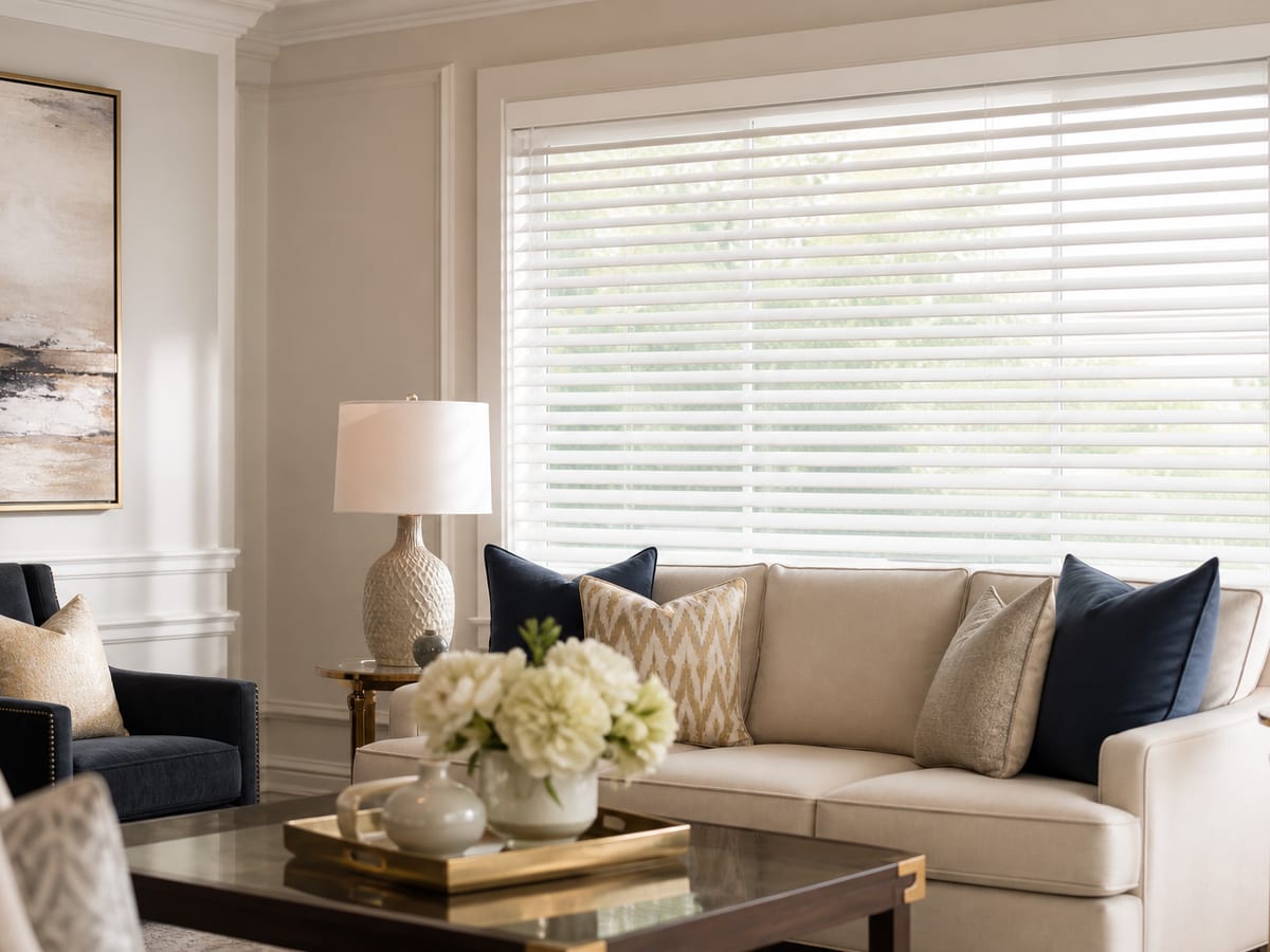 Custom blinds on a bright window